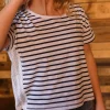 T-shirt à Rayures Marine avec Bordure au Crochet en Coton Recyclé Magnolia