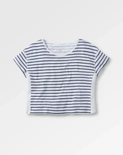 T-shirt à Rayures Marine avec Bordure au Crochet en Coton Recyclé Magnolia