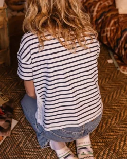 T-shirt à Rayures Marine avec Bordure au Crochet en Coton Recyclé Magnolia