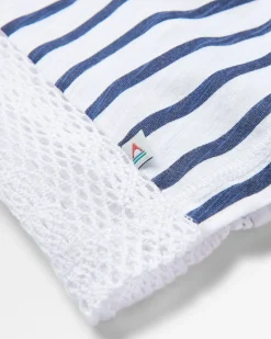 T-shirt à Rayures Marine avec Bordure au Crochet en Coton Recyclé Magnolia
