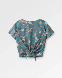 T-shirt Actif Recyclé à Dos Noué avec Impression Chakra - Camouflage Palmier Mer Profonde