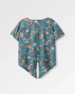 T-shirt Actif Recyclé à Dos Noué avec Impression Chakra - Camouflage Palmier Mer Profonde