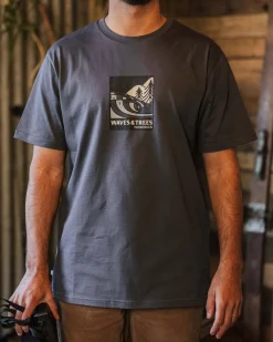 T-shirt en coton bio Waves u0026 Trees - Charcoal
