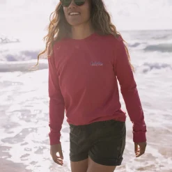 T-shirt manches longues en coton recyclé Dawn - Rouge Terre