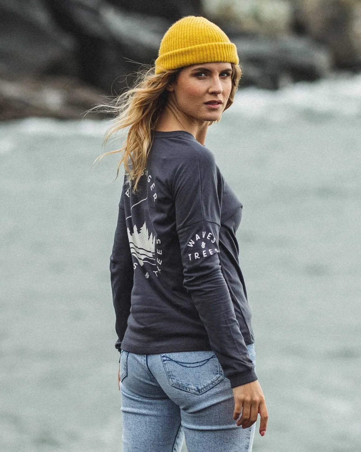 T-shirt manches longues recyclé Big Leaf - Noir délavé