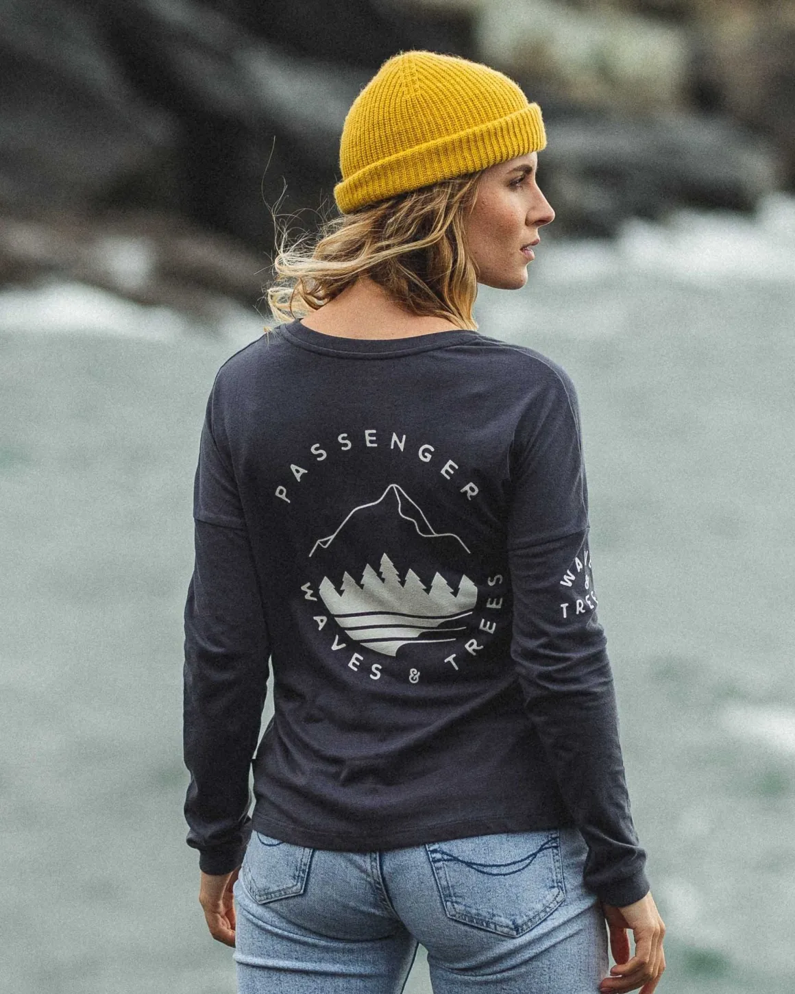 T-shirt manches longues recyclé Big Leaf - Noir délavé