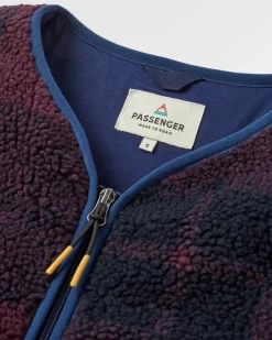 Veste Sherpa en Polaire Recyclée Tawny - Carreaux Prune Foncé/Marine Foncé
